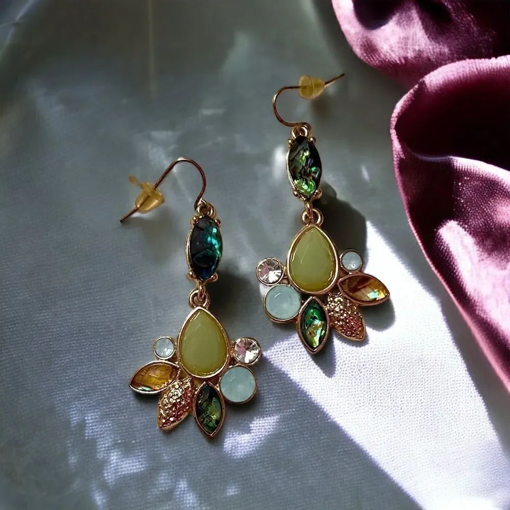 Multi-Color Gold Tone Dangly Earrings